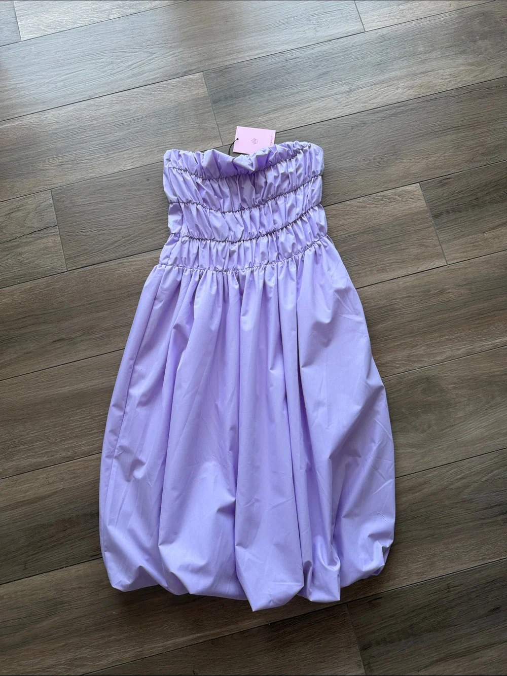 HELLO MOLLY STELLA STRAPLESS BUBBLE MIDI DRESS LILAC